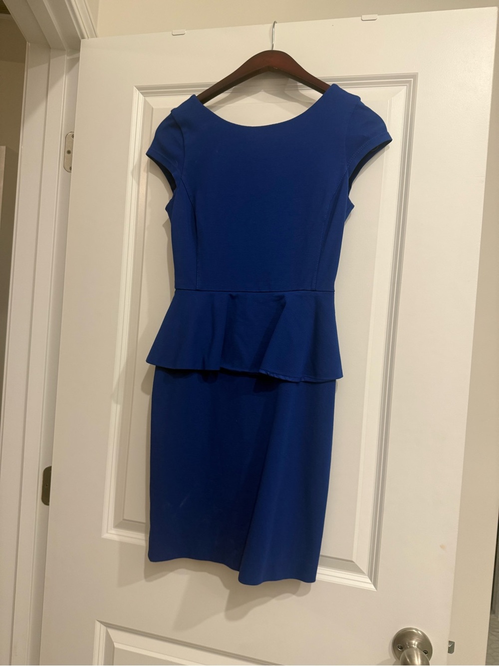 ANTONIO MELANI Cobalt Blue Peplum Midi Sheath Dress
